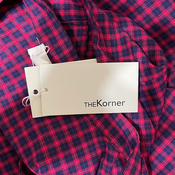 The Korner Small Red Blue Checkered Plaid Long Sleeve Hooded Top NEW WITH TAGS - Picture 7 of 8